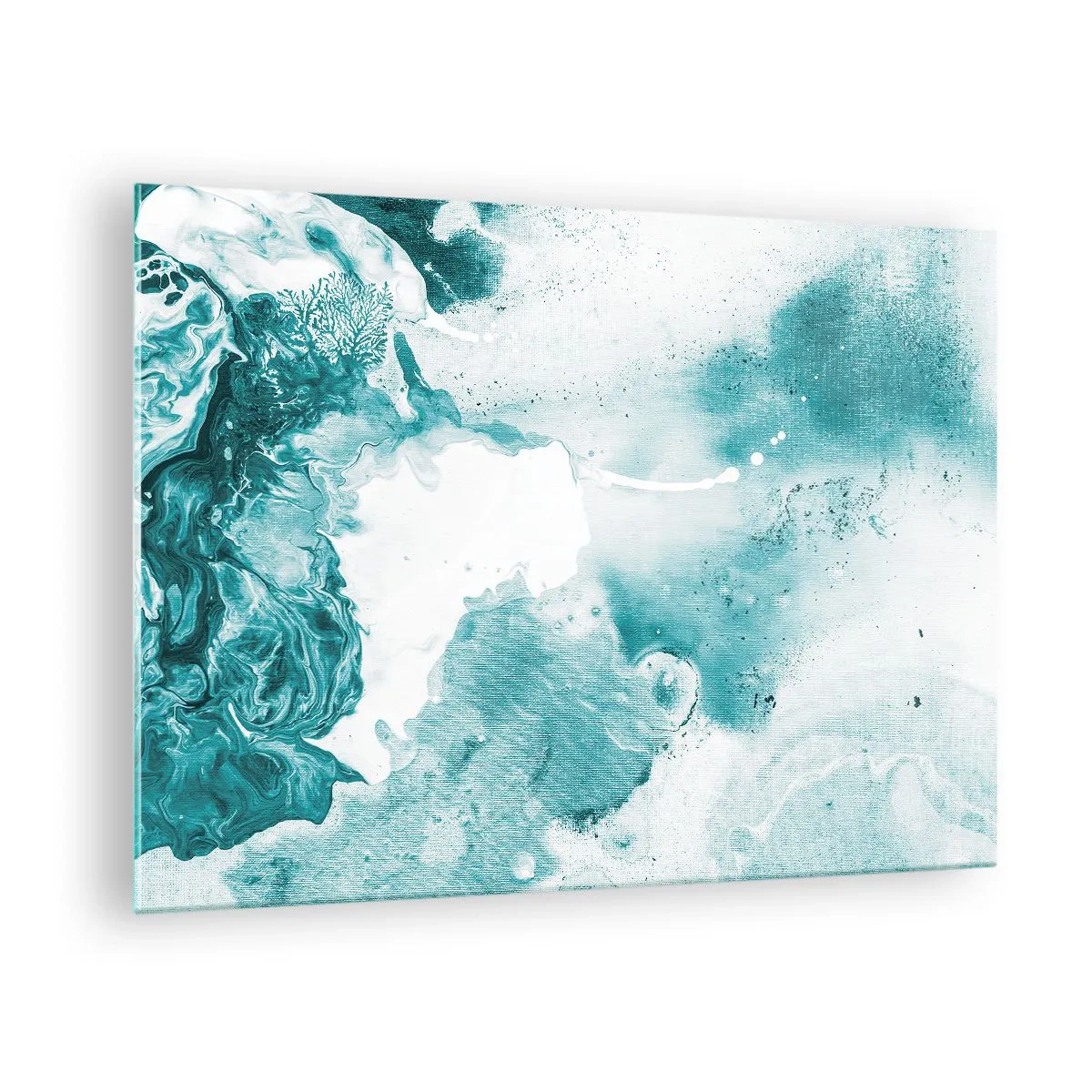 Obraz na szkle - Abstrakcyjne rozlewiska błękitu na szklanym tle - 70x50cm - Rozlewiska błękitu - Nowoczesna dekoracja ścienna do salonu i sypialni ARTTOR