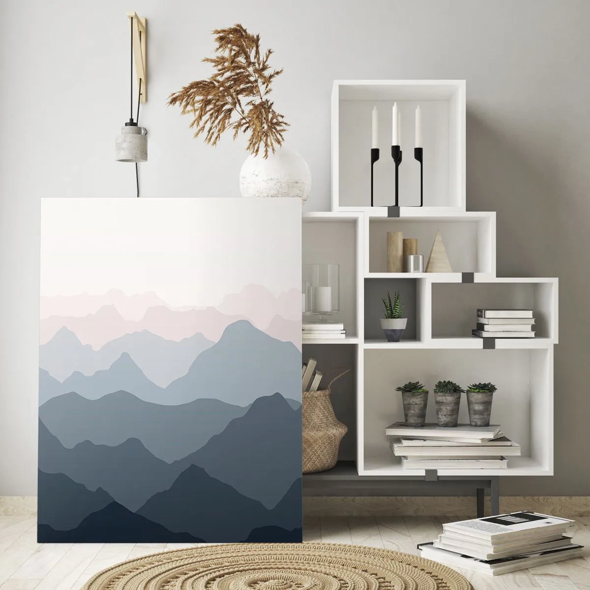 Obraz na szkle - Subtelne warstwy gór w pastelowych odcieniach - 50x70cm - Fale gór - Nowoczesna dekoracja ścienna do salonu, kuchni i sypialni ARTTOR