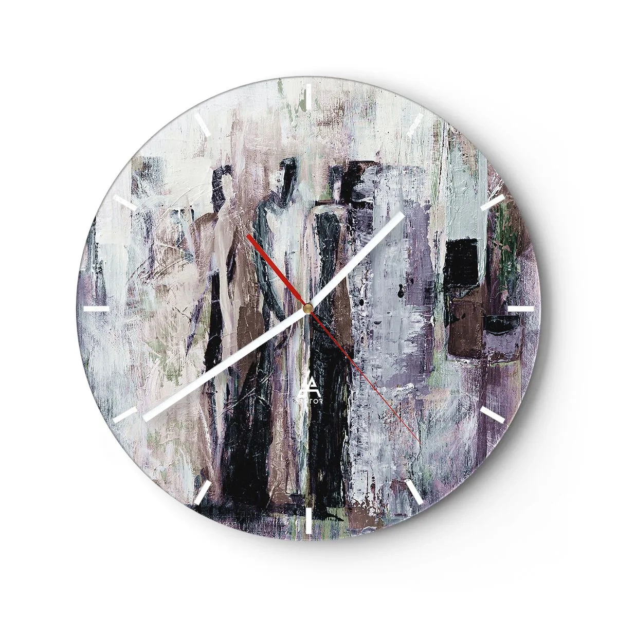 Zegar ścienny - Abstrakcyjne postacie w stonowanej palecie barw - 30x30cm - Tajemnicza trójka - Nowoczesna dekoracja ścienna do salonu, kuchni i sypialni ARTTOR