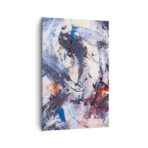 Obraz na płótnie - Abstrakcja z dynamicznymi pociągnięciami pędzla w kolorach błękitu i czerwieni - 80x120cm - Szalony taniec abstrakcji - Nowoczesna dekoracja ścienna do salonu i sypialni ARTTOR