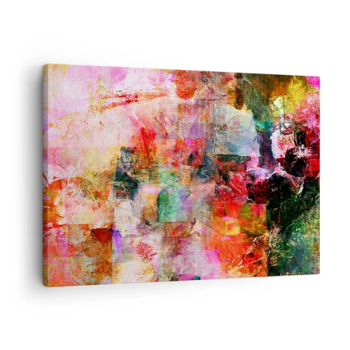 Obraz na płótnie - Abstrakcyjna kompozycja z dominującymi różowymi i czerwonymi tonami - 70x50cm - Podróż poprzez róż - Nowoczesna dekoracja ścienna do salonu i sypialni ARTTOR