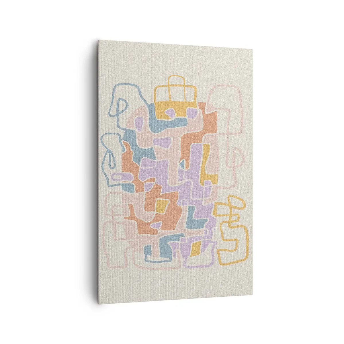 Obraz na płótnie - Pastelowe abstrakcyjne linie tworzące geometryczne wzory - 80x120cm - Labirynt – radosna przygoda - Nowoczesna dekoracja ścienna do salonu i sypialni ARTTOR