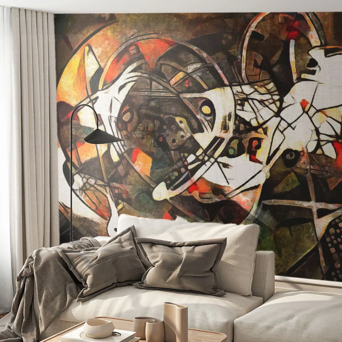 Fototapeta Premium Canvas - Ekspresyjna abstrakcja w ciemnej tonacji z dynamicznymi liniami - 100x70cm - Słyszysz ruch? - Nowoczesna dekoracja ścienna do salonu i sypialni ARTTOR