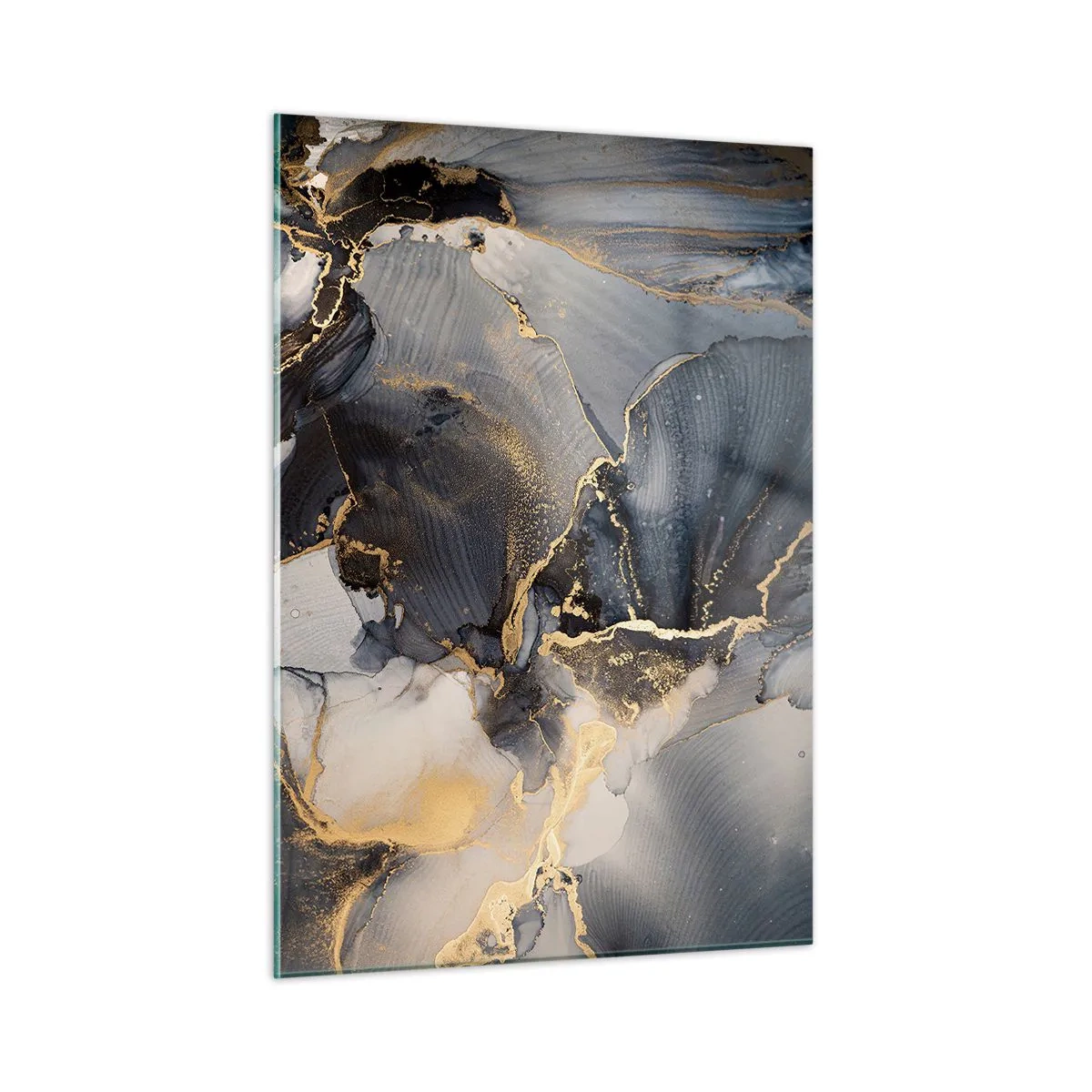 Obraz na szkle - Ciemna abstrakcja z efektem marmuru i złotymi żyłami - 50x70cm - Życie kamienia - Nowoczesna dekoracja ścienna do salonu, kuchni i sypialni ARTTOR