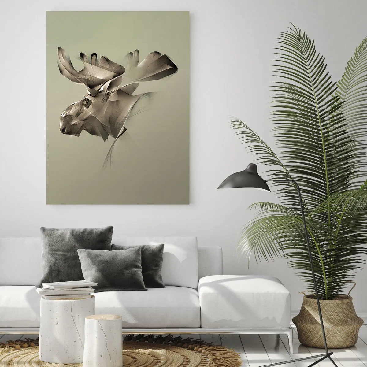 Obraz na szkle - Nowoczesny wizerunek łosia na zielonym tle - 50x70cm - Łagodna siła spokoju - Nowoczesna dekoracja ścienna do salonu, kuchni i sypialni ARTTOR
