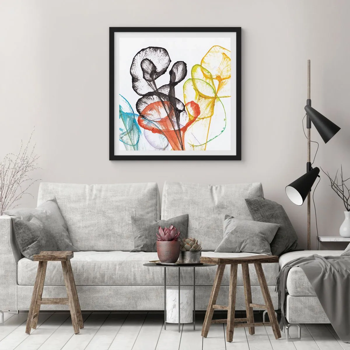 Plakat w czarnej ramie - Kwiaty z duszą - 60x60 cm