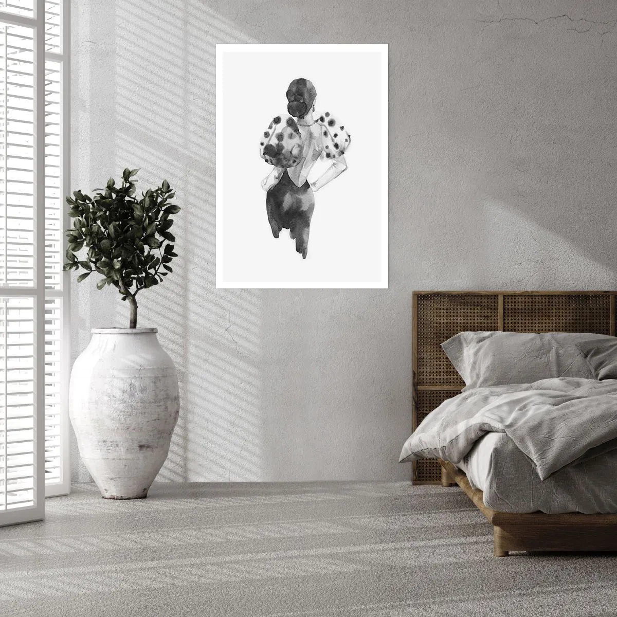 Plakat - Stylowa sylwetka kobiety w czerni z eleganckim akcentem - 50x70cm - Przeszła tuż obok - Nowoczesna dekoracja ścienna do salonu, kuchni i sypialni ARTTOR