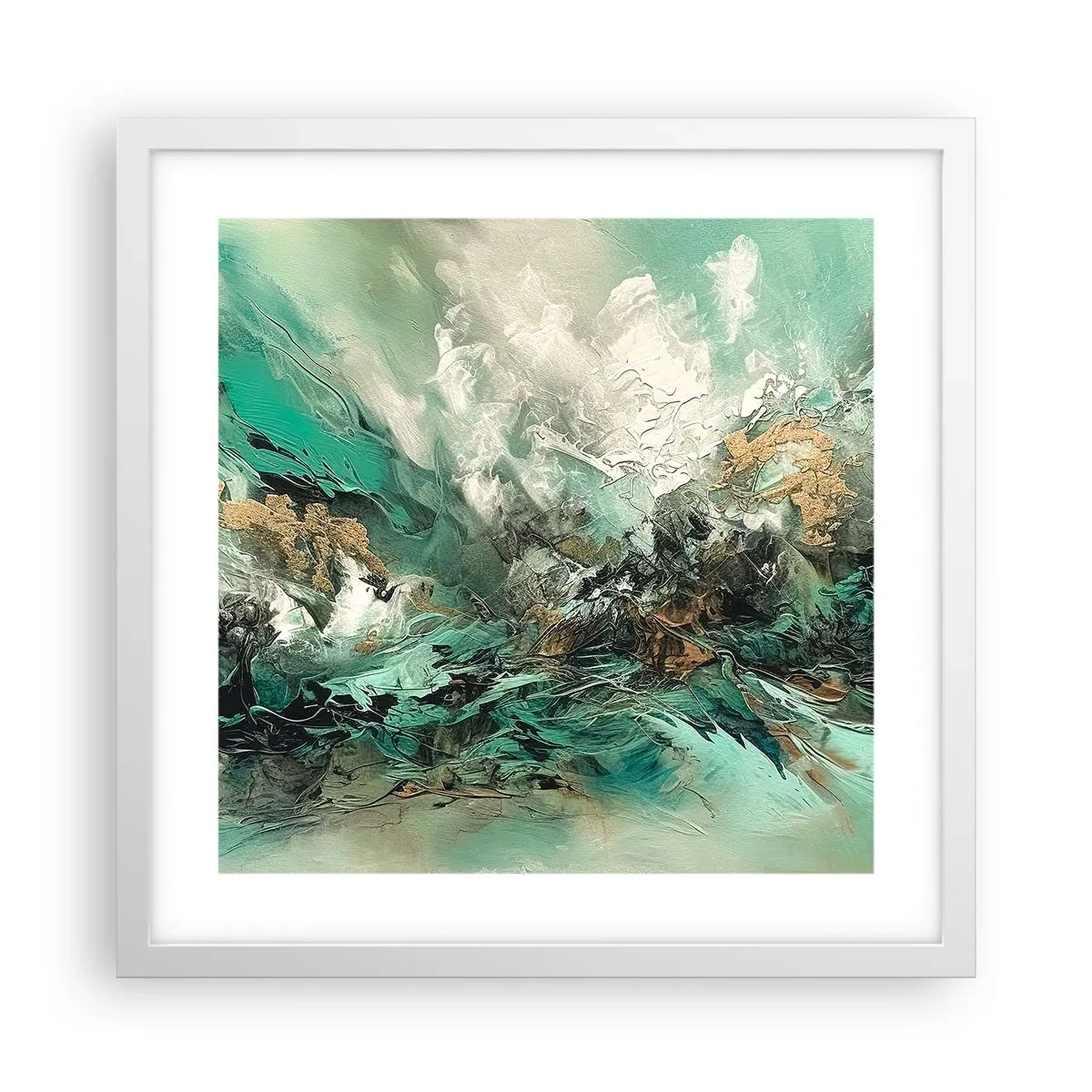 Plakat w białej ramie - Szmaragdowo-czarna kipiel - 40x40 cm