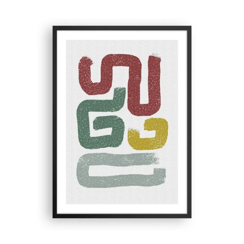 Plakat w czarnej ramie - Abstrakcyjne kształty w kolorach ziemi na jasnym tle - 50x70cm - W nieznanym języku - Nowoczesna dekoracja ścienna do salonu i sypialni ARTTOR