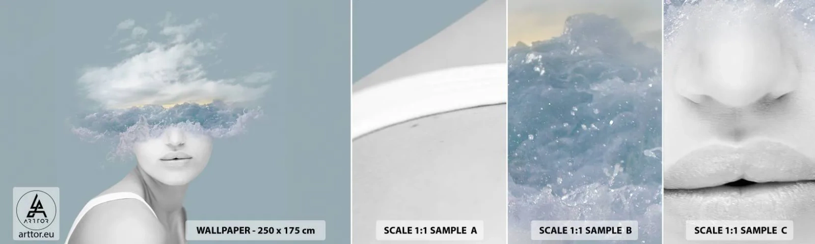 Fototapeta Próbka Standard Eco - Z głową w chmurach - Jasny, Portret, Chmury - 100x30 cm