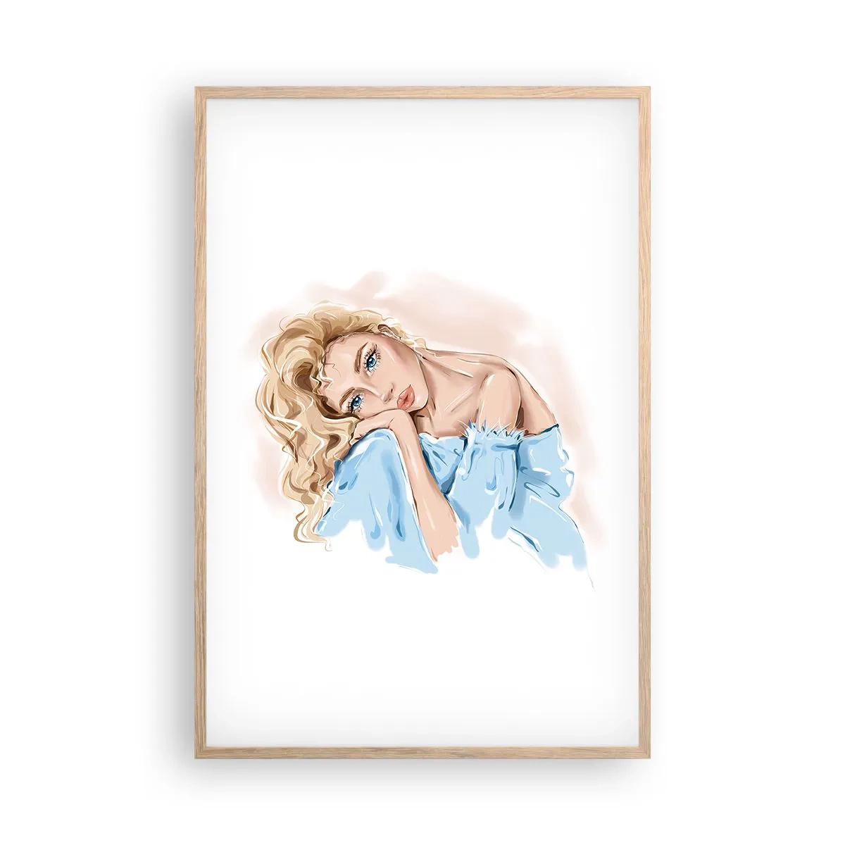 Plakat w ramie jasny dąb - Rozmarzona w błękicie - 61x91 cm