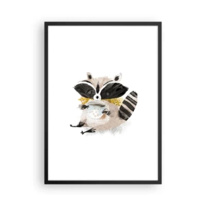Plakat w czarnej ramie - Rysunek szopa w szaliku trzymającego kubek z herbatą - 50x70cm - Mój przyjaciel szop - Nowoczesna dekoracja ścienna do salonu i sypialni ARTTOR
