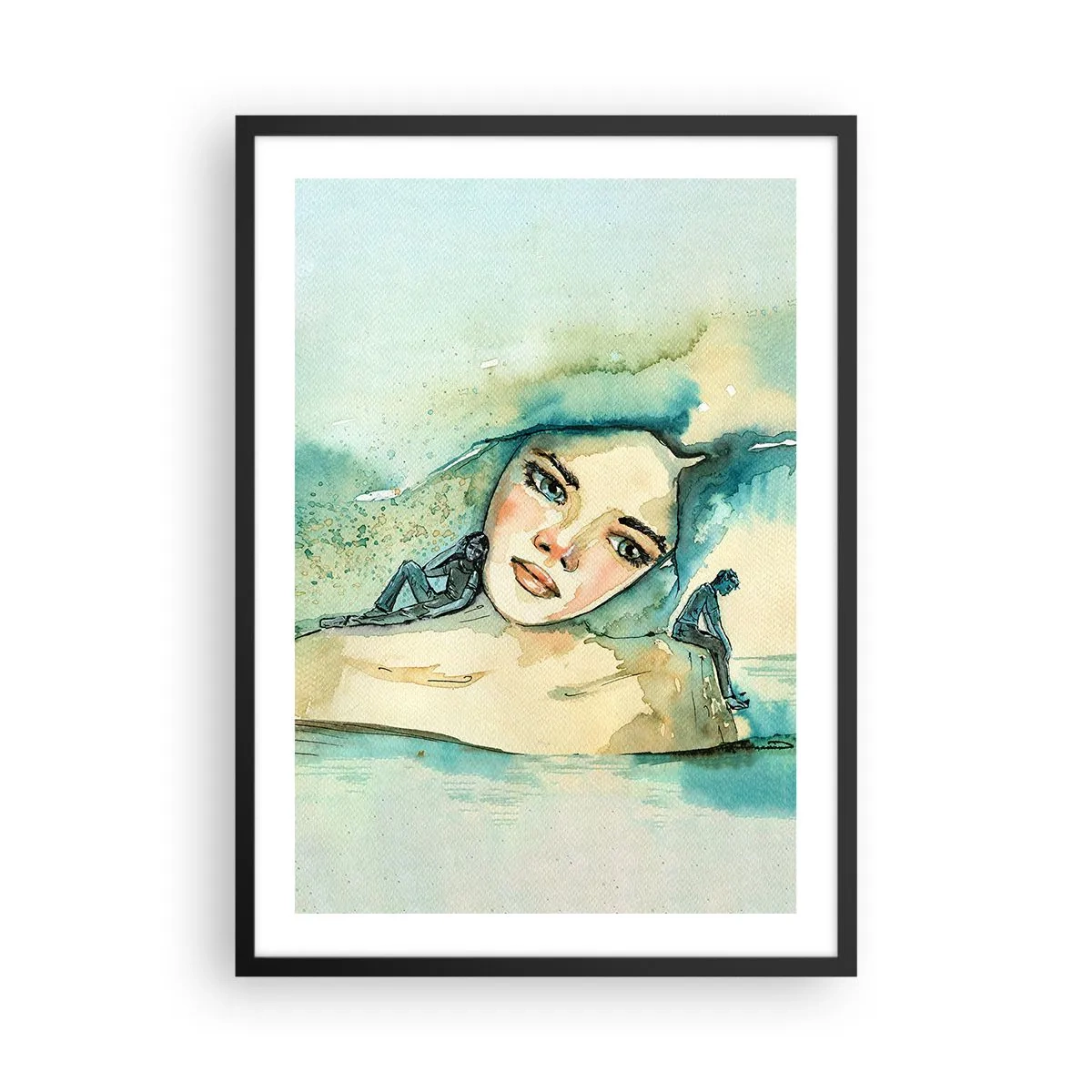 Plakat w czarnej ramie - Portret kobiety w artystycznym akwarelowym stylu - 50x70cm - Am I blue? - Nowoczesna dekoracja ścienna do salonu i sypialni ARTTOR