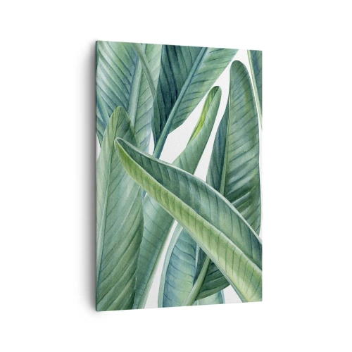 Obraz na płótnie - Zielone liście w minimalistycznym, botanicznym stylu - 70x100cm - Zieleń sama w sobie - Nowoczesna dekoracja ścienna do salonu i sypialni ARTTOR