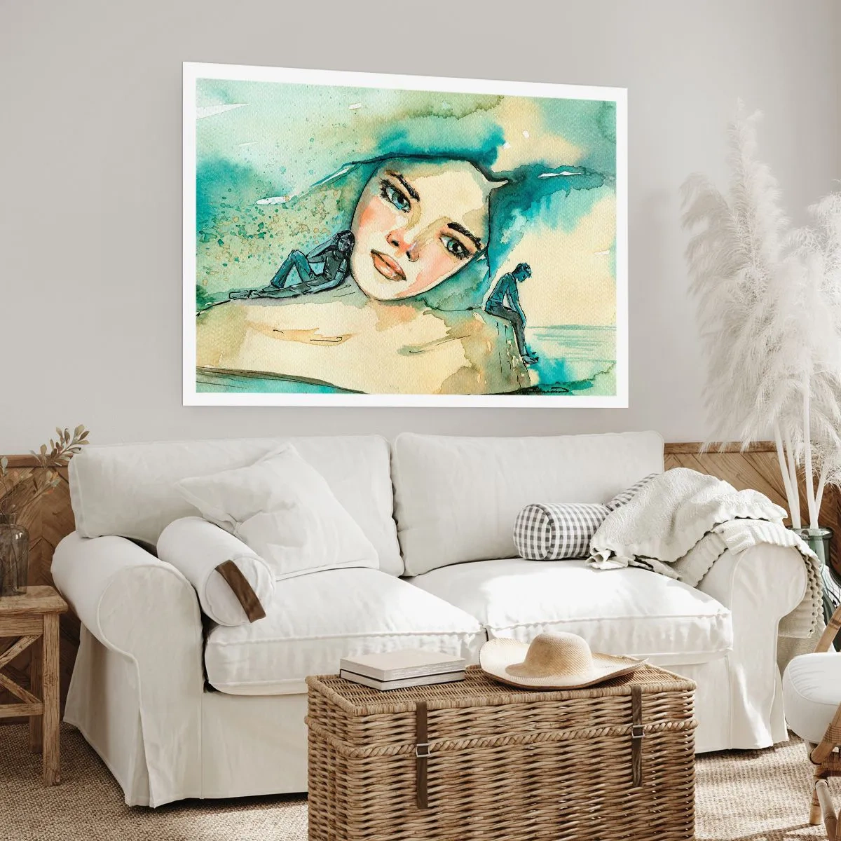 Plakat - Akwarela twarzy kobiety z refleksyjnym motywem - 100x70cm - Am I blue? - Nowoczesna dekoracja ścienna do salonu i sypialni ARTTOR
