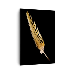Obraz na płótnie - Złote pióro na czarnym tle - 70x100cm - Nie lada piórem opatrzony… - Nowoczesna dekoracja ścienna do salonu i sypialni ARTTOR