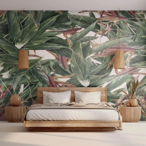 Fototapeta Premium Canvas - Szmaragdowo-liliowy gąszcz - Kwiaty , Hawaje, Liście - 450x315 cm