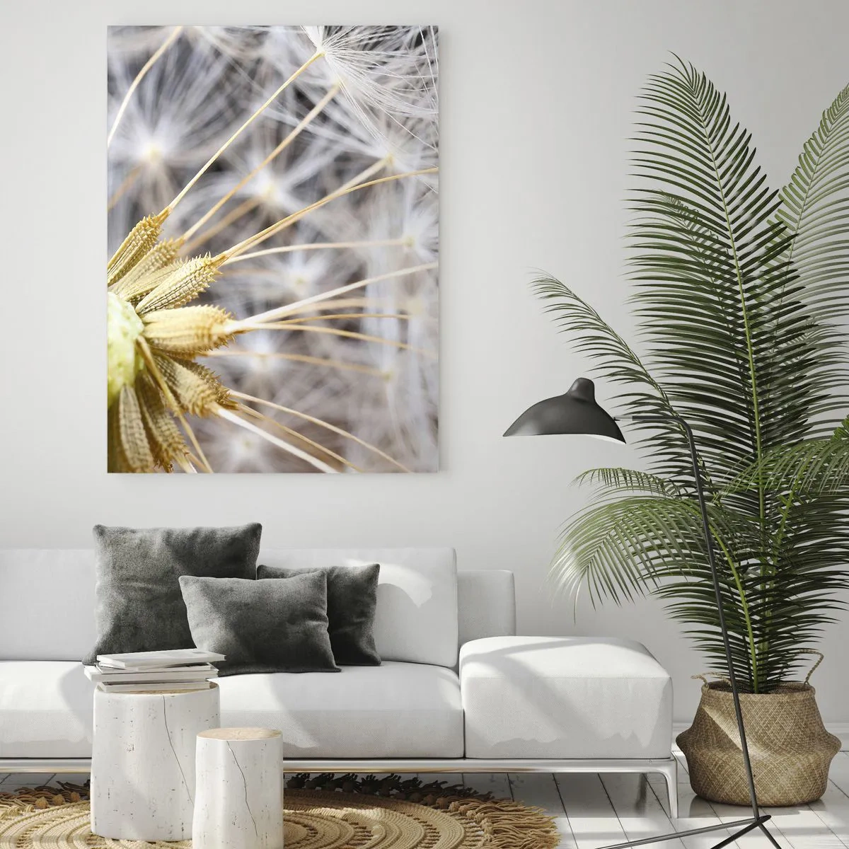 Obraz na szkle - Zbliżenie na dmuchawiec z delikatnymi nasionami - 50x70cm - Tuż przed odlotem - Nowoczesna dekoracja ścienna do salonu, kuchni i sypialni ARTTOR