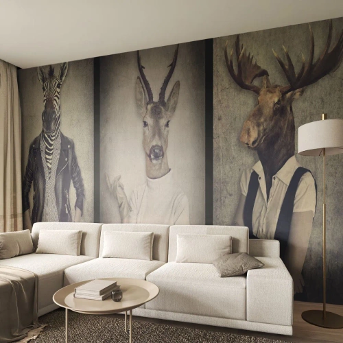Fototapeta Standard Eco - Stylowe postacie ze zwierzęcymi głowami w retro klimacie - 100x70cm - Niech przemówią gesty - Nowoczesna dekoracja ścienna do salonu i sypialni ARTTOR