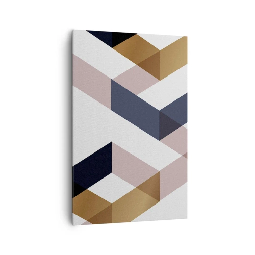 Obraz na płótnie - Geometryczne wzory w odcieniach złota i granatu - 80x120cm - Płaszczyzny i kąty - Nowoczesna dekoracja ścienna do salonu i sypialni ARTTOR