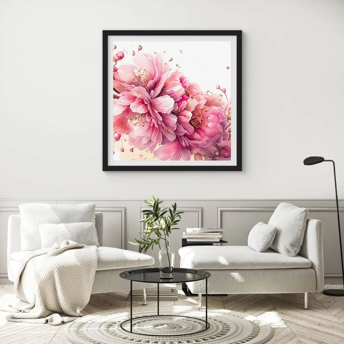 Plakat w czarnej ramie - Kwiat kwitnącej wiśni - 30x30 cm