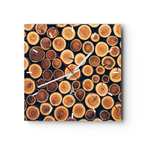 Zegar ścienny - Wzór z przekrojów drewnianych kłód - 30x30cm - Na ile lat wyglądam? - Nowoczesna dekoracja ścienna do salonu i sypialni ARTTOR