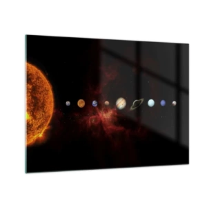 Obraz na szkle - Układ planetarny z Słońcem na czarnym tle - 70x50cm - Nasza okolica - Nowoczesna dekoracja ścienna do salonu i sypialni ARTTOR
