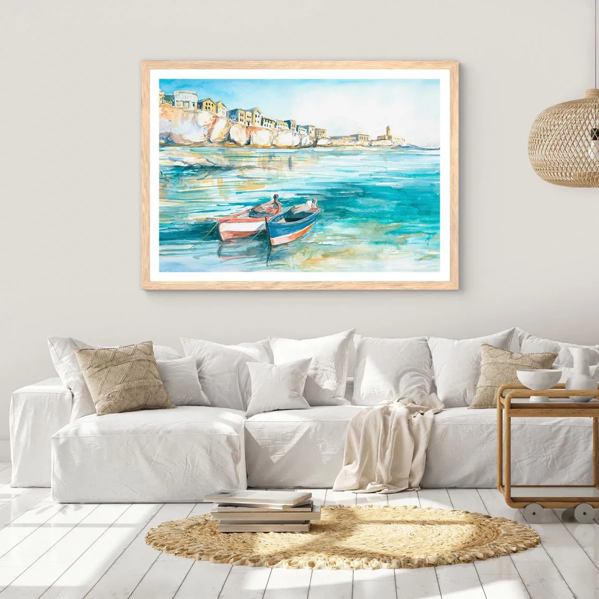 Plakat w ramie jasny dąb - Pejzaż w lazurze - 70x50 cm