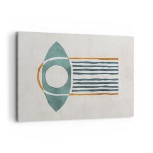 Obraz na płótnie - Geometryczny wzór w odcieniach zieleni i pomarańczu - 100x70cm - Znaki i rytuały - Nowoczesna dekoracja ścienna do salonu, kuchni i sypialni ARTTOR