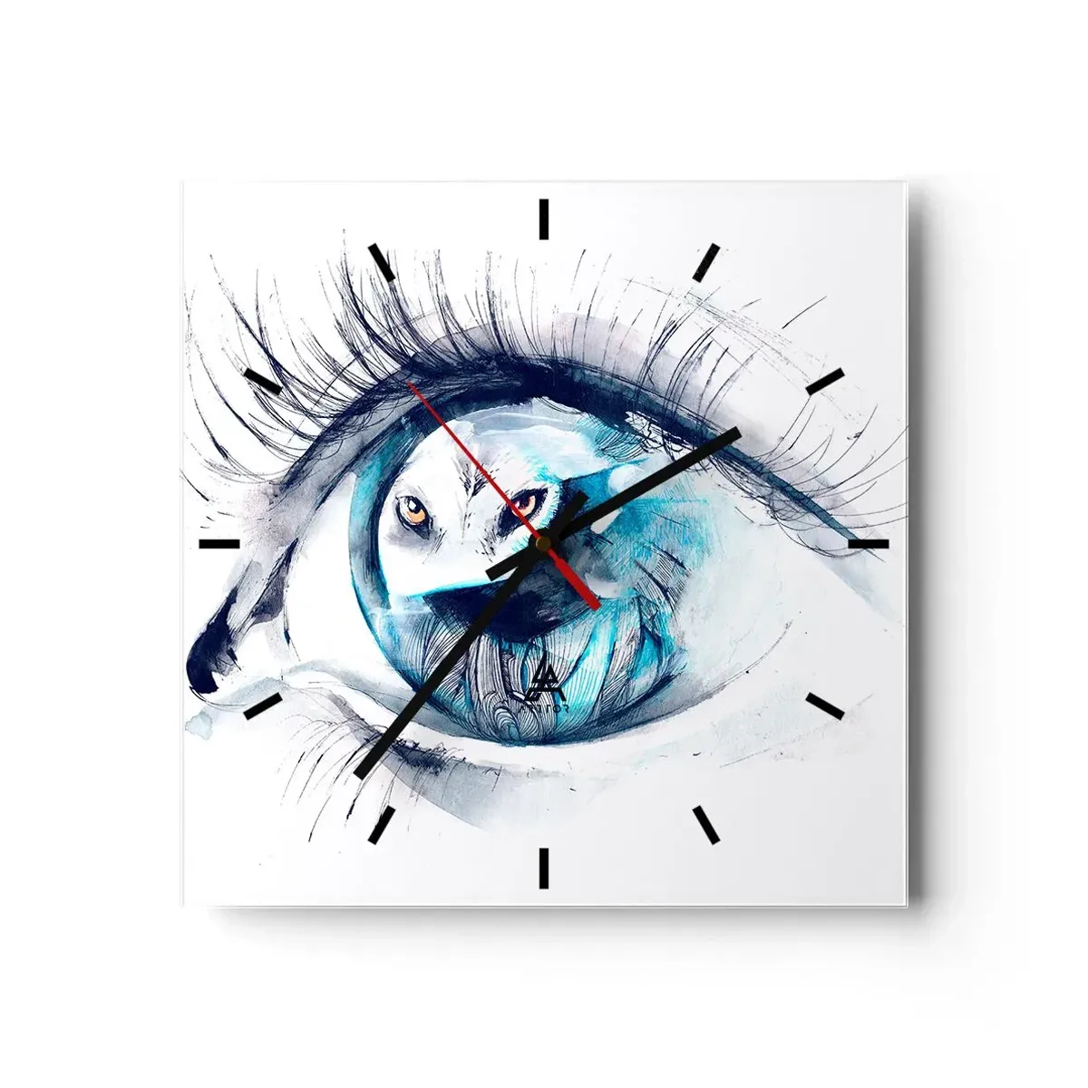 Zegar ścienny - Oko z wizerunkiem sowy w akwarelowych odcieniach niebieskiego - 30x30cm - Oko w oko z dzikością - Nowoczesna dekoracja ścienna do salonu i sypialni ARTTOR