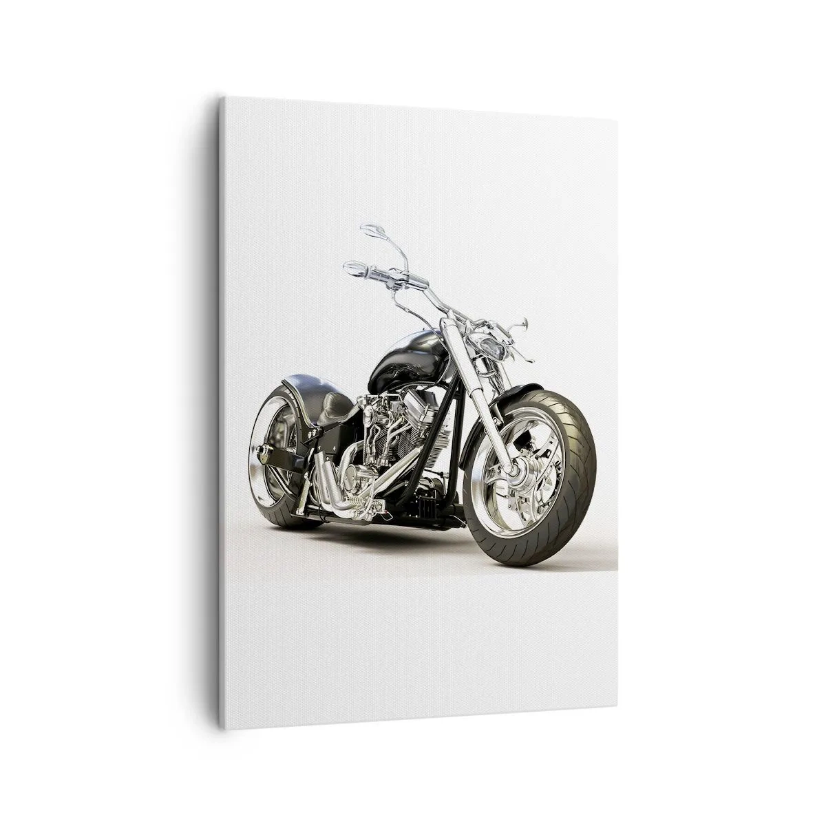 Obraz na płótnie - Czarny motocykl na jasnym tle - 50x70cm - Siła z charakterem - Nowoczesna dekoracja ścienna do salonu, kuchni i sypialni ARTTOR