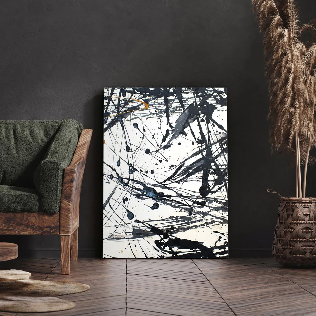 Obraz na płótnie - Abstrakcyjne plamy i linie w odcieniach szarości - 50x70cm - Z sensem czy bez sensu? - Nowoczesna dekoracja ścienna do salonu, kuchni i sypialni ARTTOR