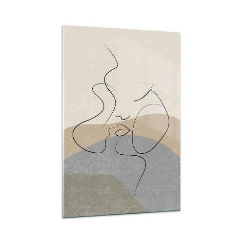 Obraz na szkle - Minimalistyczna abstrakcja przedstawiająca twarz narysowaną jedną linią - 80x120cm - Jak muśnięcie pędzlem - Nowoczesna dekoracja ścienna do salonu i sypialni ARTTOR