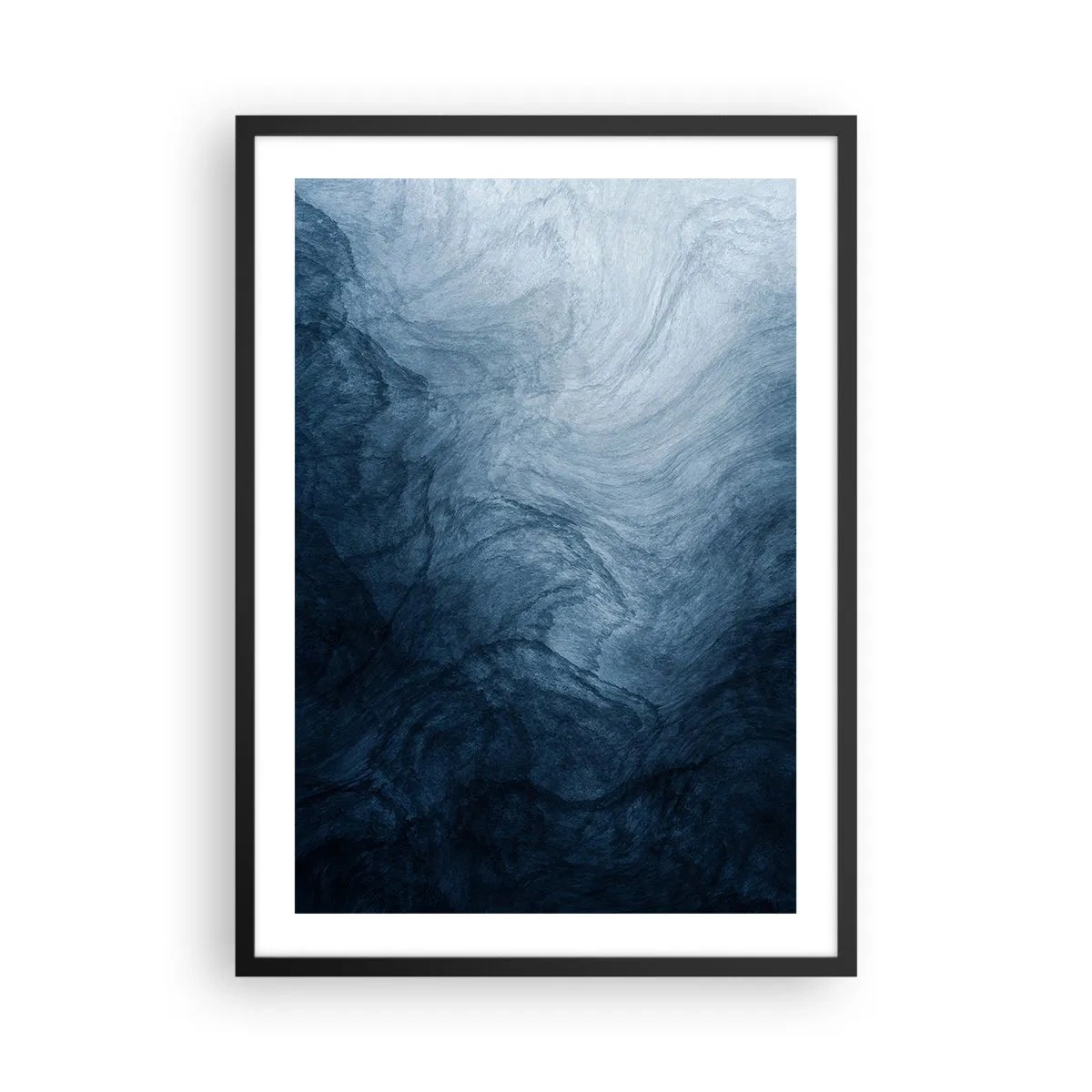 Plakat w czarnej ramie - Abstrakcyjna kompozycja w odcieniach granatu - 50x70cm - W głąb sięgnąć - Nowoczesna dekoracja ścienna do salonu i sypialni ARTTOR