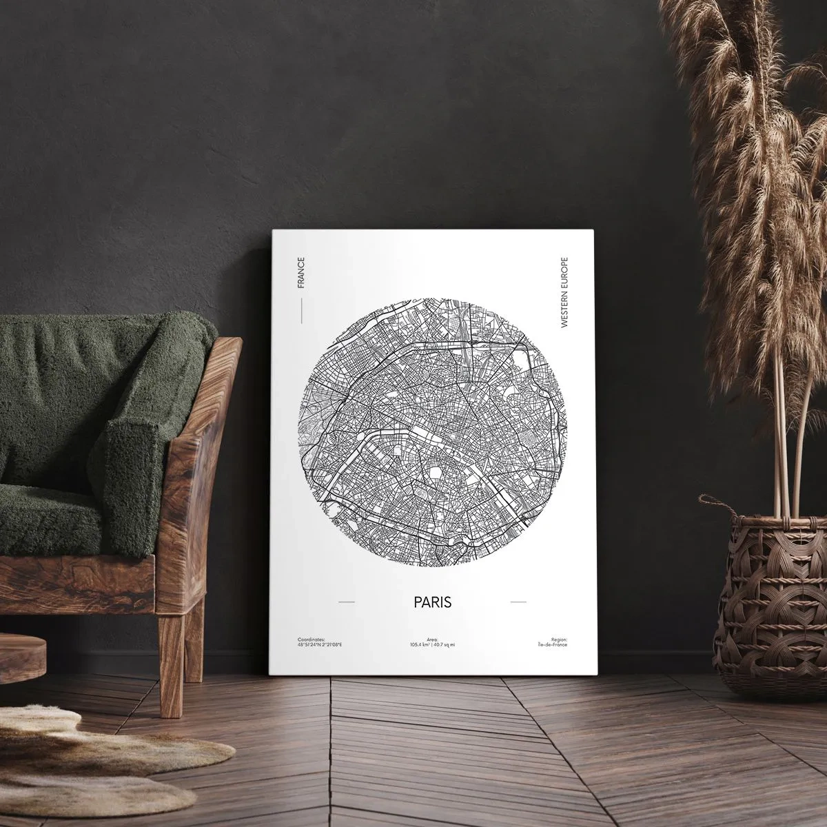 Obraz na płótnie - Mapa miasta Paryż w minimalistycznym wydaniu - 50x70cm - Anatomia Paryża - Nowoczesna dekoracja ścienna do salonu, kuchni i sypialni ARTTOR