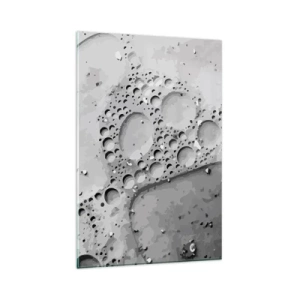 Obraz na szkle - Czarno-biały wzór bąbelków w minimalistycznym stylu - 80x120cm - Slad po spienionym - Nowoczesna dekoracja ścienna do salonu i sypialni ARTTOR