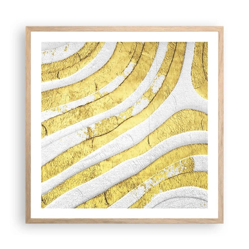 Plakat w ramie jasny dąb - Kompozycja w bieli i złocie - 60x60 cm