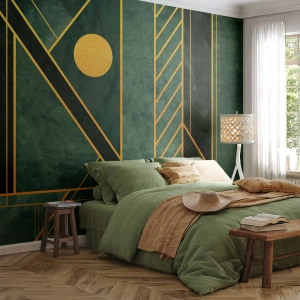 Fototapeta Premium Sand - Dynamika złota i lazuru - Abstrakcja, Sztuka, Wzór Geometryczny - 500x350 cm