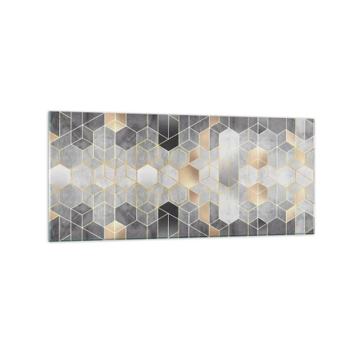 Obraz na szkle - Geometryczny wzór w złotych odcieniach - 120x50cm - Diamentowa kompozycja - Nowoczesna dekoracja ścienna do salonu i sypialni ARTTOR