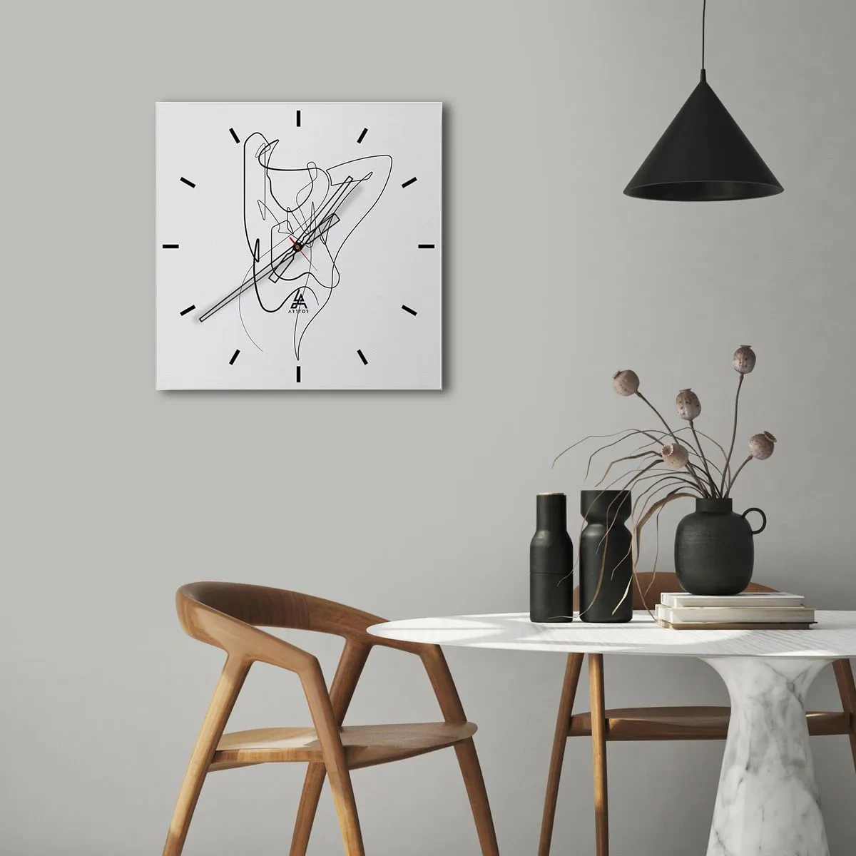 Zegar ścienny - Minimalistyczny kontur kobiecej sylwetki - 30x30cm - Naprawdę, jaka jesteś... - Nowoczesna dekoracja ścienna do salonu i sypialni ARTTOR