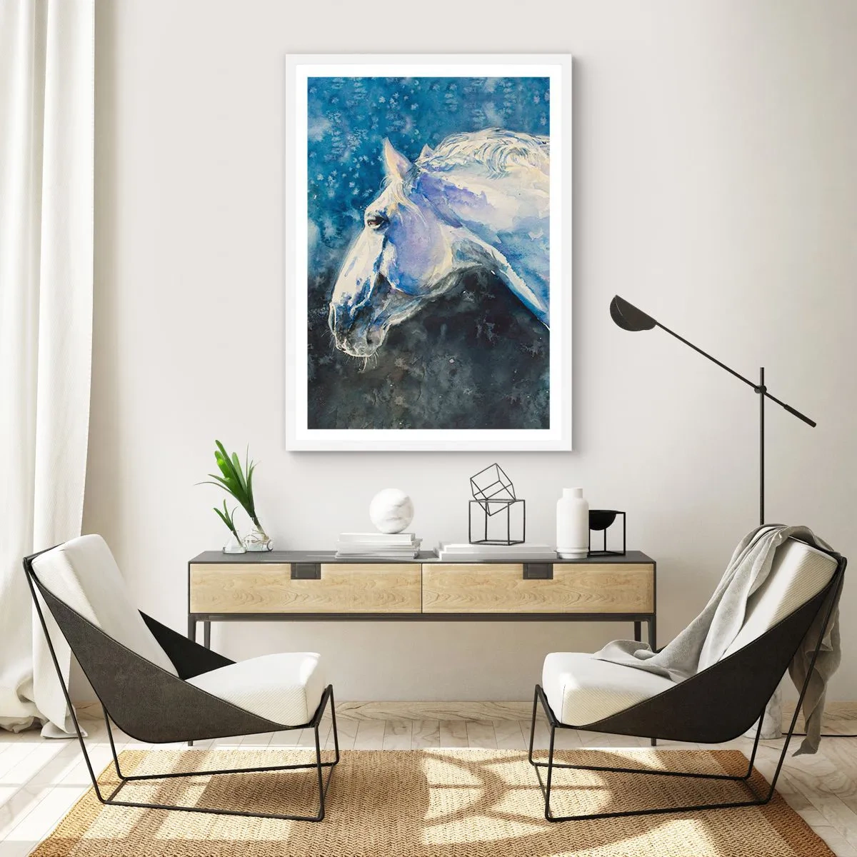 Plakat w białej ramie - Portret w błękitnej poświacie - 70x100 cm