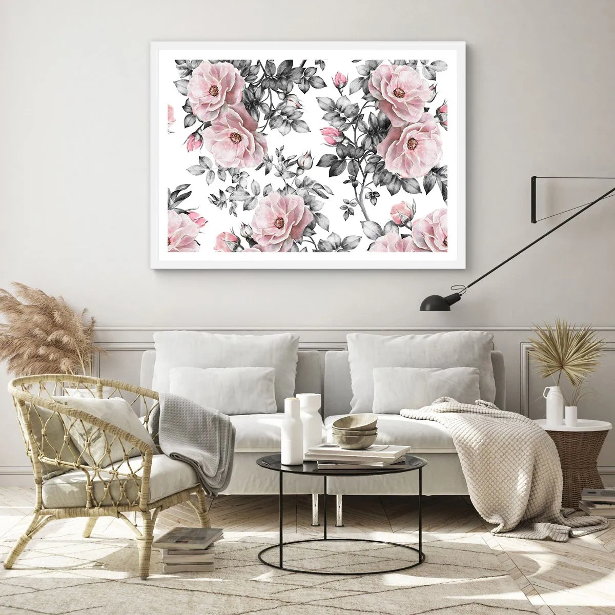 Plakat w białej ramie - Zagubić się w kwiatach róż - 91x61 cm