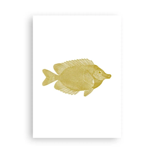 Plakat - Złota ryba w stylu vintage na białym tle - 50x70cm - Ryba i tyle - Nowoczesna dekoracja ścienna do salonu, kuchni i sypialni ARTTOR