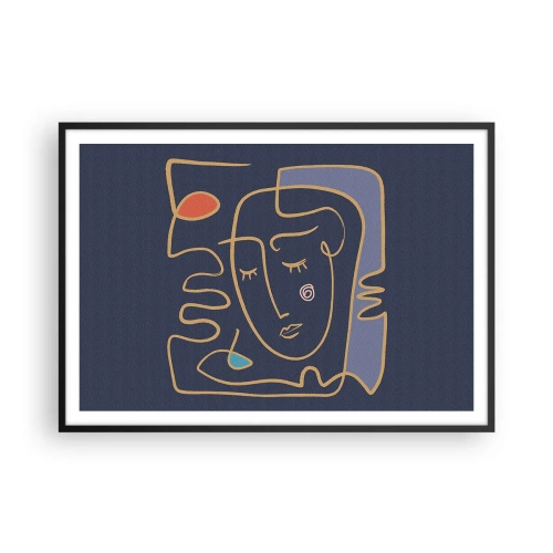 Plakat w czarnej ramie - Abstrakcyjny portret twarzy w minimalistycznym stylu - 100x70cm - W zamyśleniu - Nowoczesna dekoracja ścienna do salonu i sypialni ARTTOR