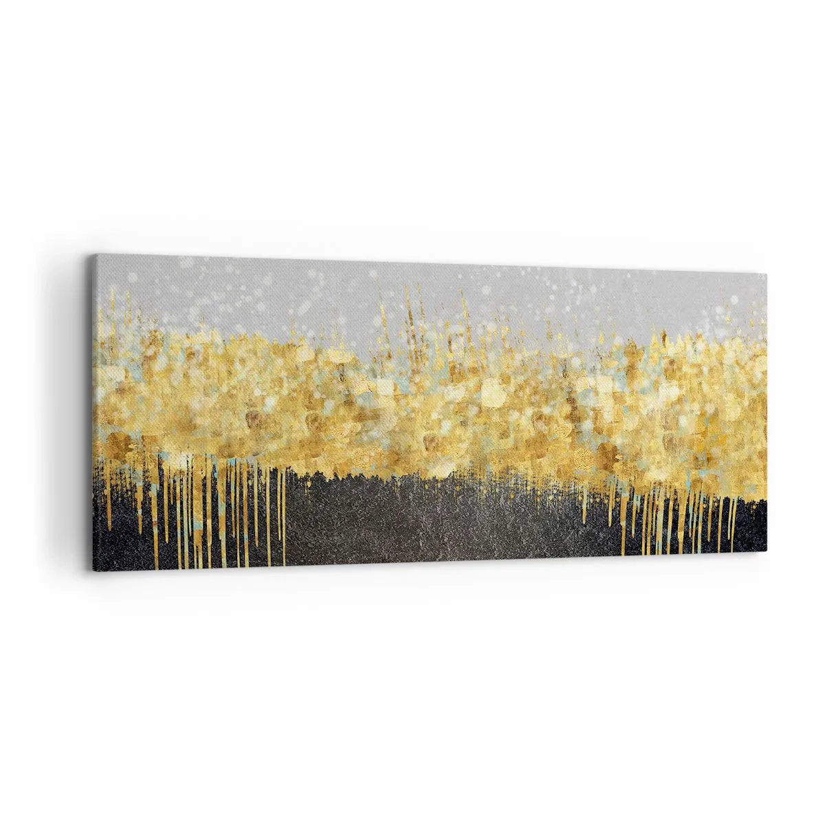 Obraz na płótnie - Abstrakcyjna kompozycja w odcieniach złota i czerni - 120x50cm - W głąb i ku górze - Nowoczesna dekoracja ścienna do salonu i sypialni ARTTOR