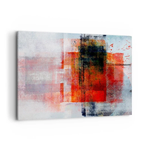 Obraz na płótnie - Abstrakcyjna kompozycja geometryczna z czerwonymi i pomarańczowymi akcentami - 120x80cm - Kompozycja rozżarzona - Nowoczesna dekoracja ścienna do salonu, kuchni i sypialni ARTTOR
