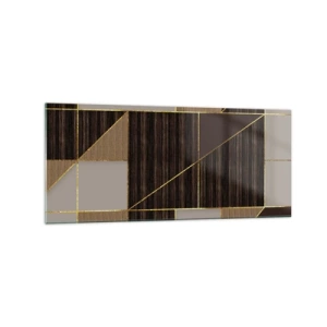 Obraz na szkle - Geometryczne wzory w odcieniach brązu ze złotymi liniami - 120x50cm - Mozaika brązów i złota - Nowoczesna dekoracja ścienna do salonu i sypialni ARTTOR