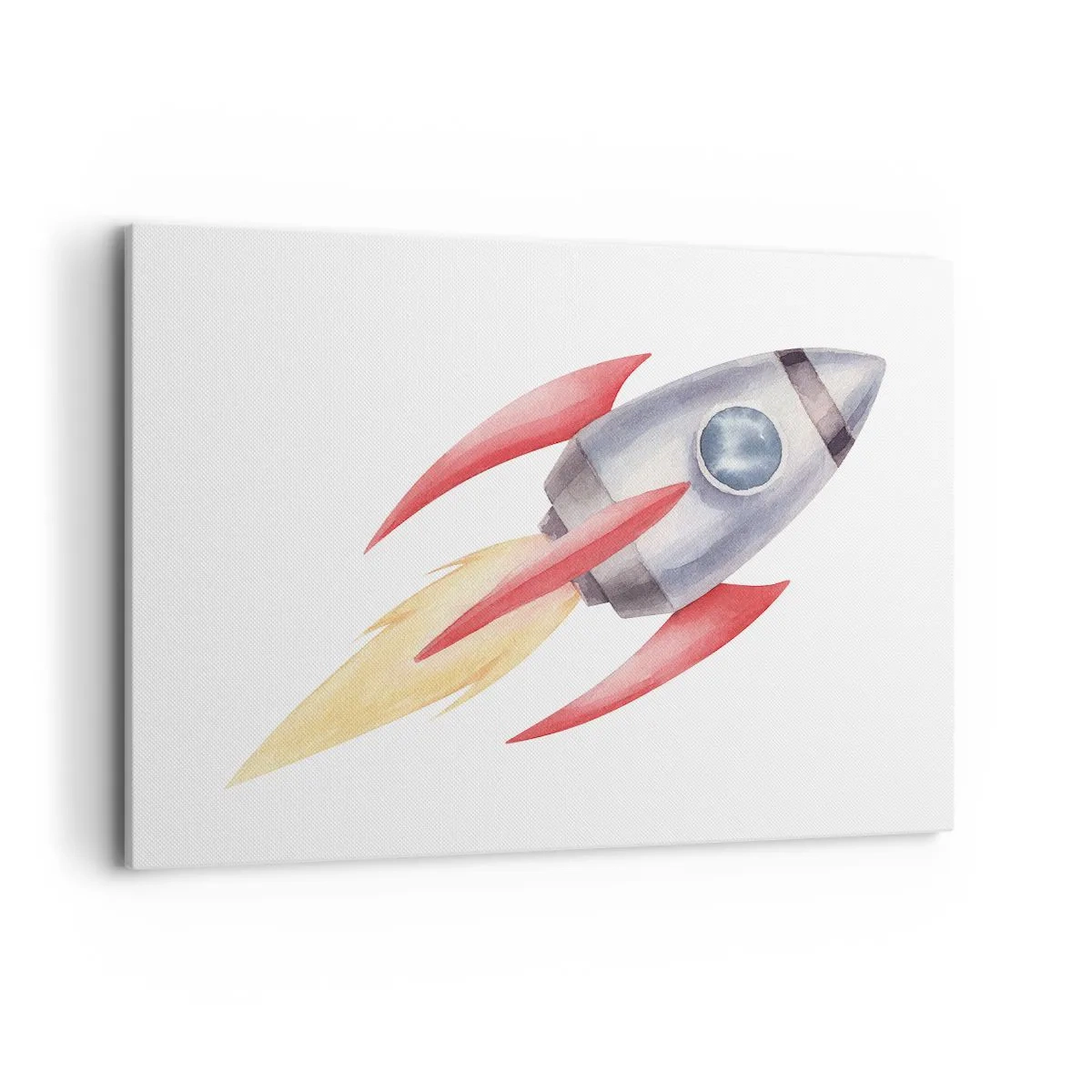Obraz na płótnie - Rakieta w stylu akwarelowym na białym tle - 100x70cm - Wyżej, prędzej, dalej - Nowoczesna dekoracja ścienna do salonu, kuchni i sypialni ARTTOR