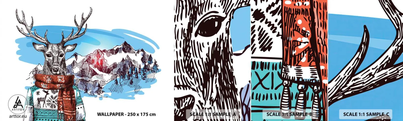 Fototapeta Próbka Samoprzylepna Deluxe Sticker - Nawet jeleń nie marznie - Abstrakcja, Jeleń, Dla Dzieci - 100x30 cm