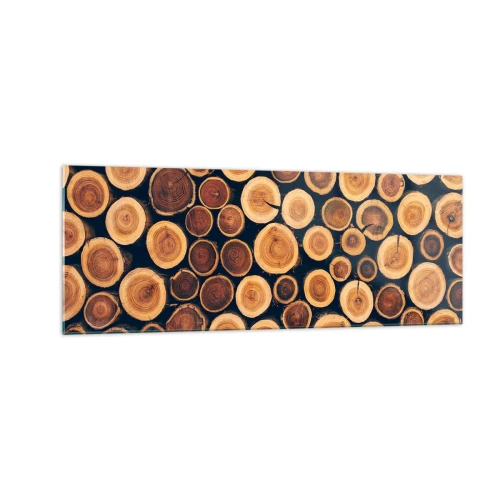 Obraz na szkle - Wzór z przekrojów drewnianych kłód - 140x50cm - Na ile lat wyglądam? - Nowoczesna dekoracja ścienna do salonu i sypialni ARTTOR